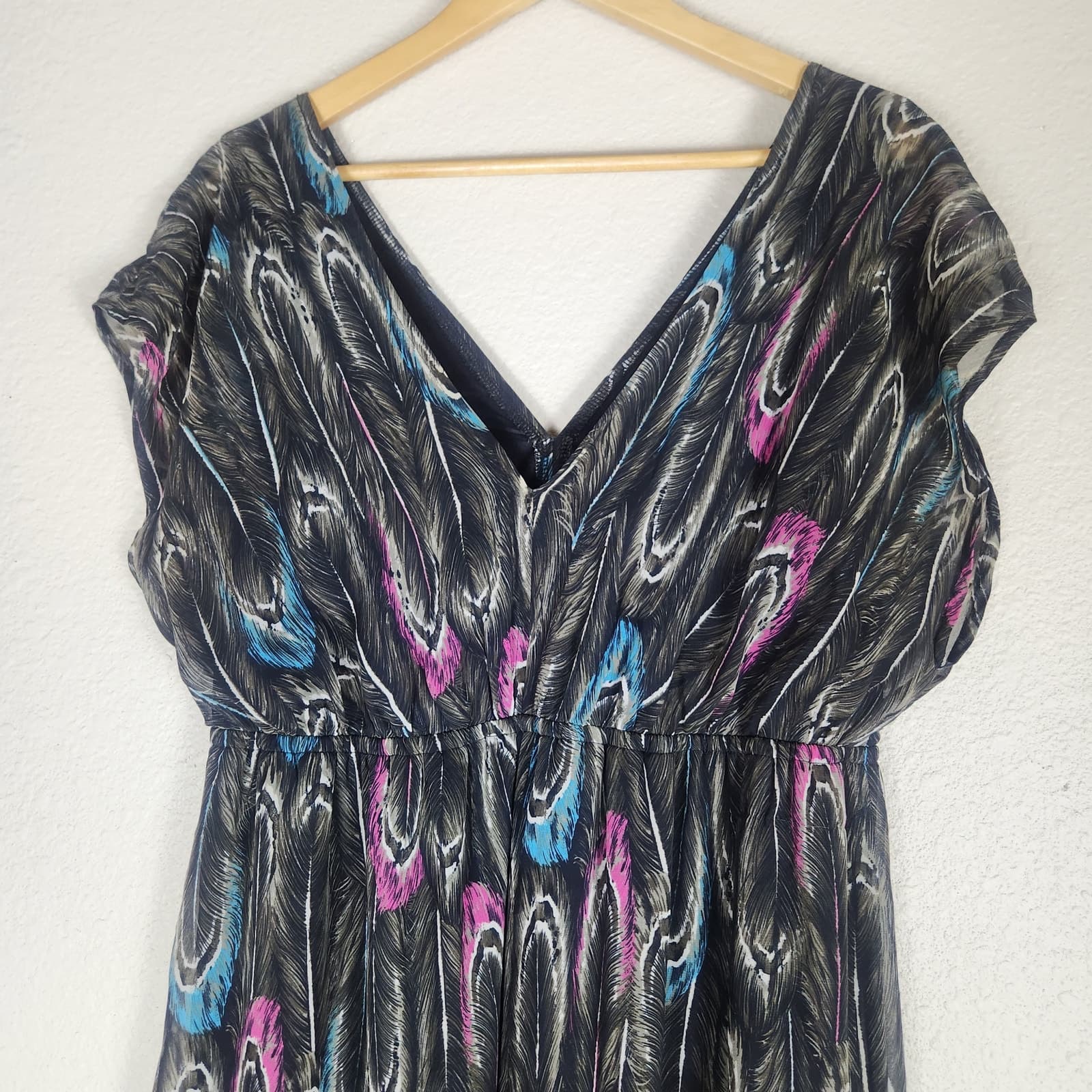 Lane Bryant V-neck Cap Sleeve Feather Print Maxi Dress, Size 14/16 - Thumbnail 5