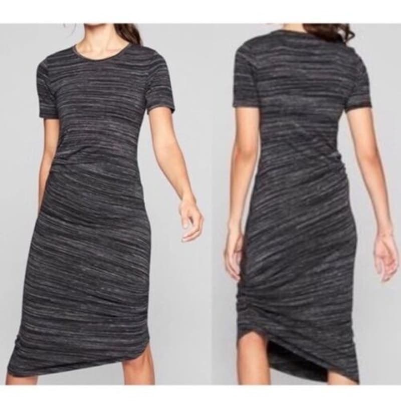 Athleta Downtown Dress, Asymmetrical Hem Ruched Sides, T-Shirt Dress, Small - Thumbnail 2