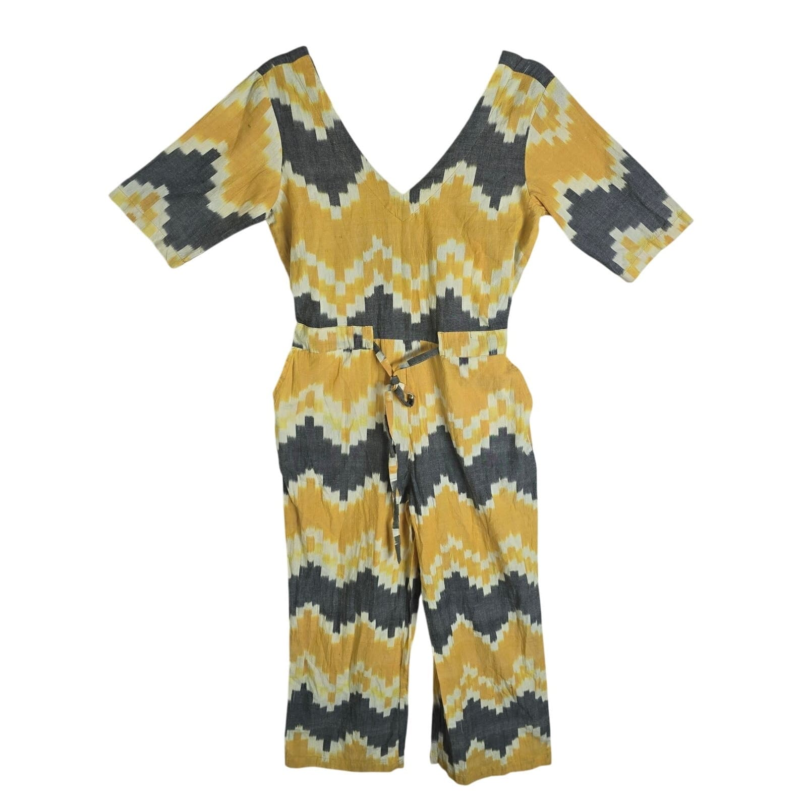 Anthropologie The Odells Bento Jumpsuit Short Sleeve V Neck Chevron NWT XS - Image 1
