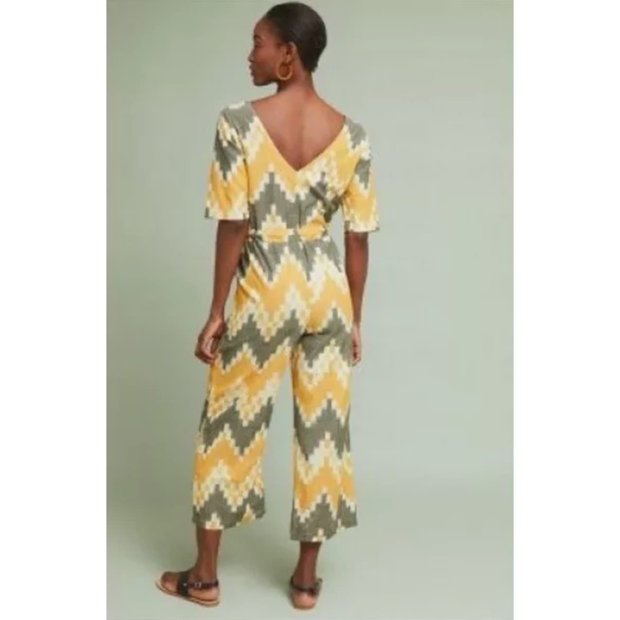 Anthropologie The Odells Bento Jumpsuit Short Sleeve V Neck Chevron NWT XS - Thumbnail 3