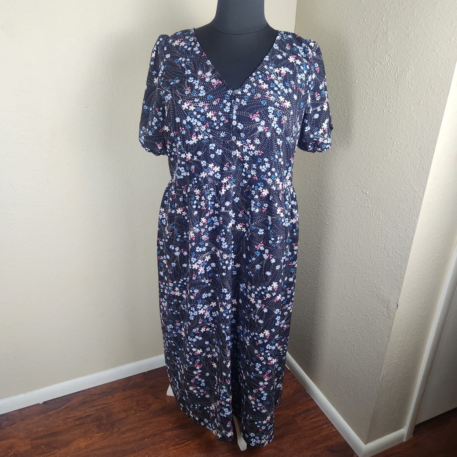 LOFT NWT Pearl Print Mini Floral Puff Sleeve Dress with Slip, XXL - Thumbnail 9