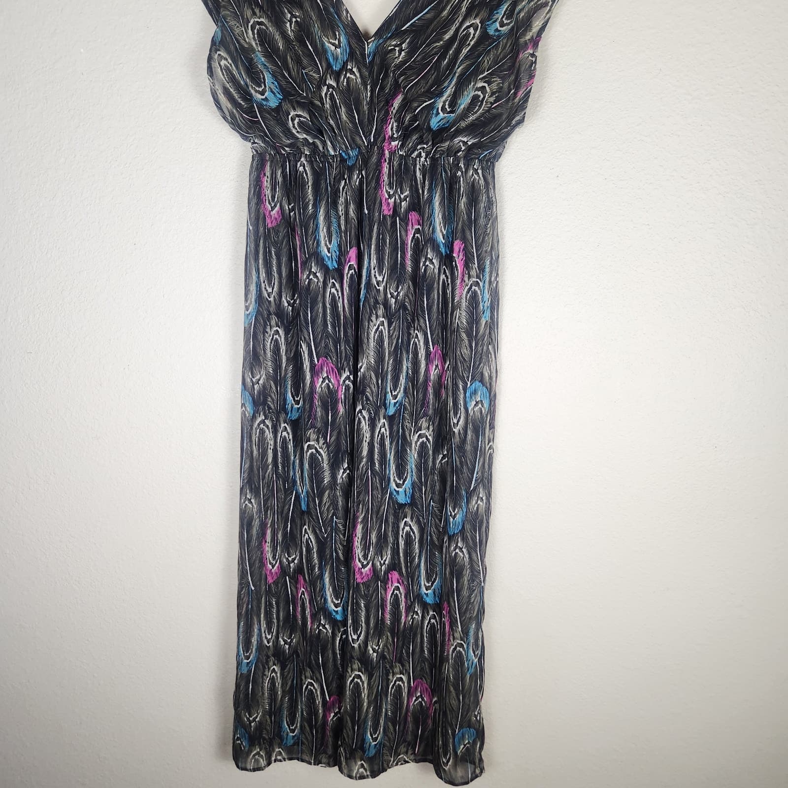 Lane Bryant V-neck Cap Sleeve Feather Print Maxi Dress, Size 14/16 - Thumbnail 3