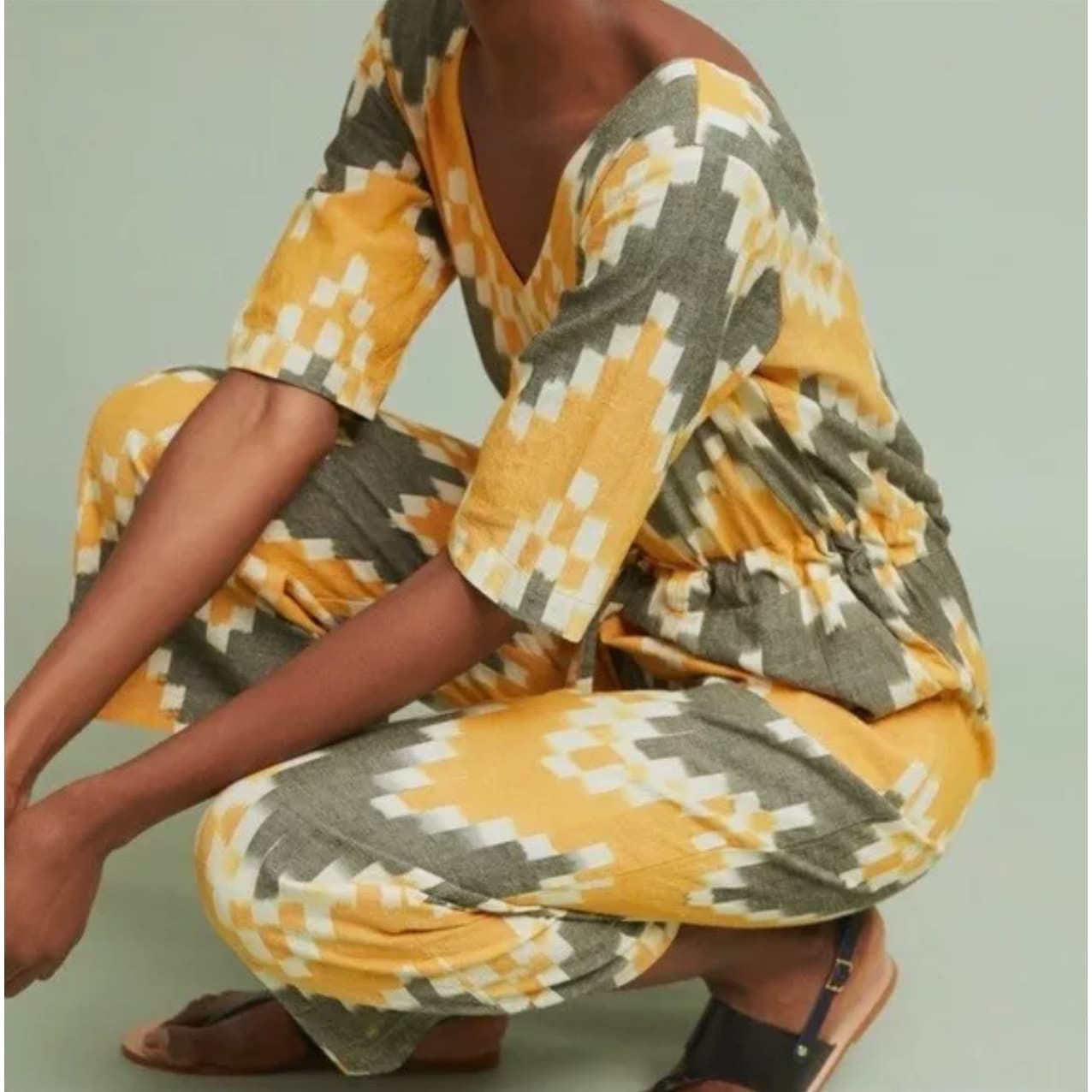 Anthropologie The Odells Bento Jumpsuit Short Sleeve V Neck Chevron NWT XS - Thumbnail 4