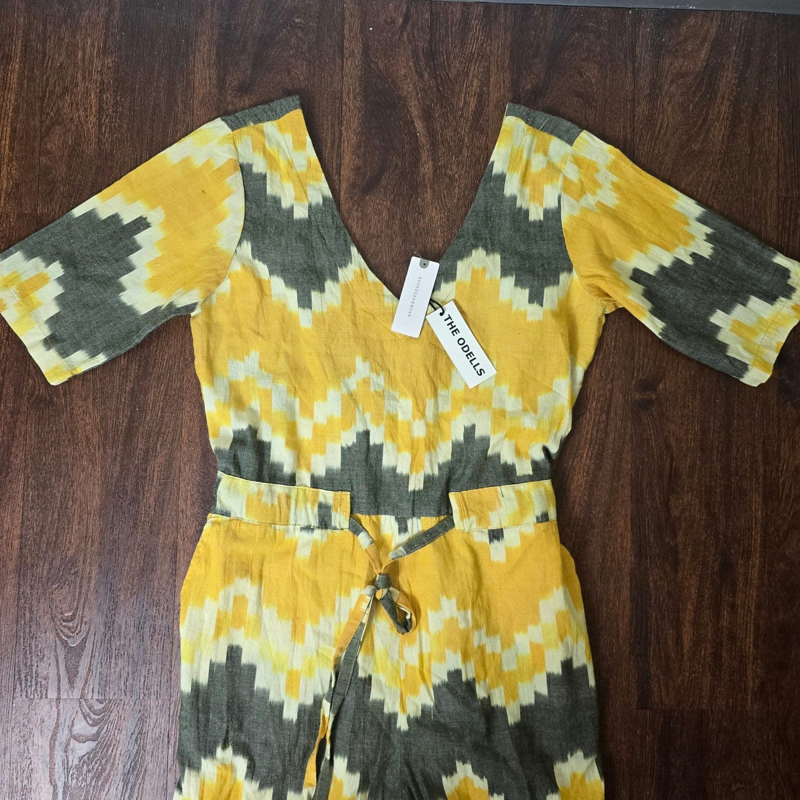 Anthropologie The Odells Bento Jumpsuit Short Sleeve V Neck Chevron NWT XS - Thumbnail 6