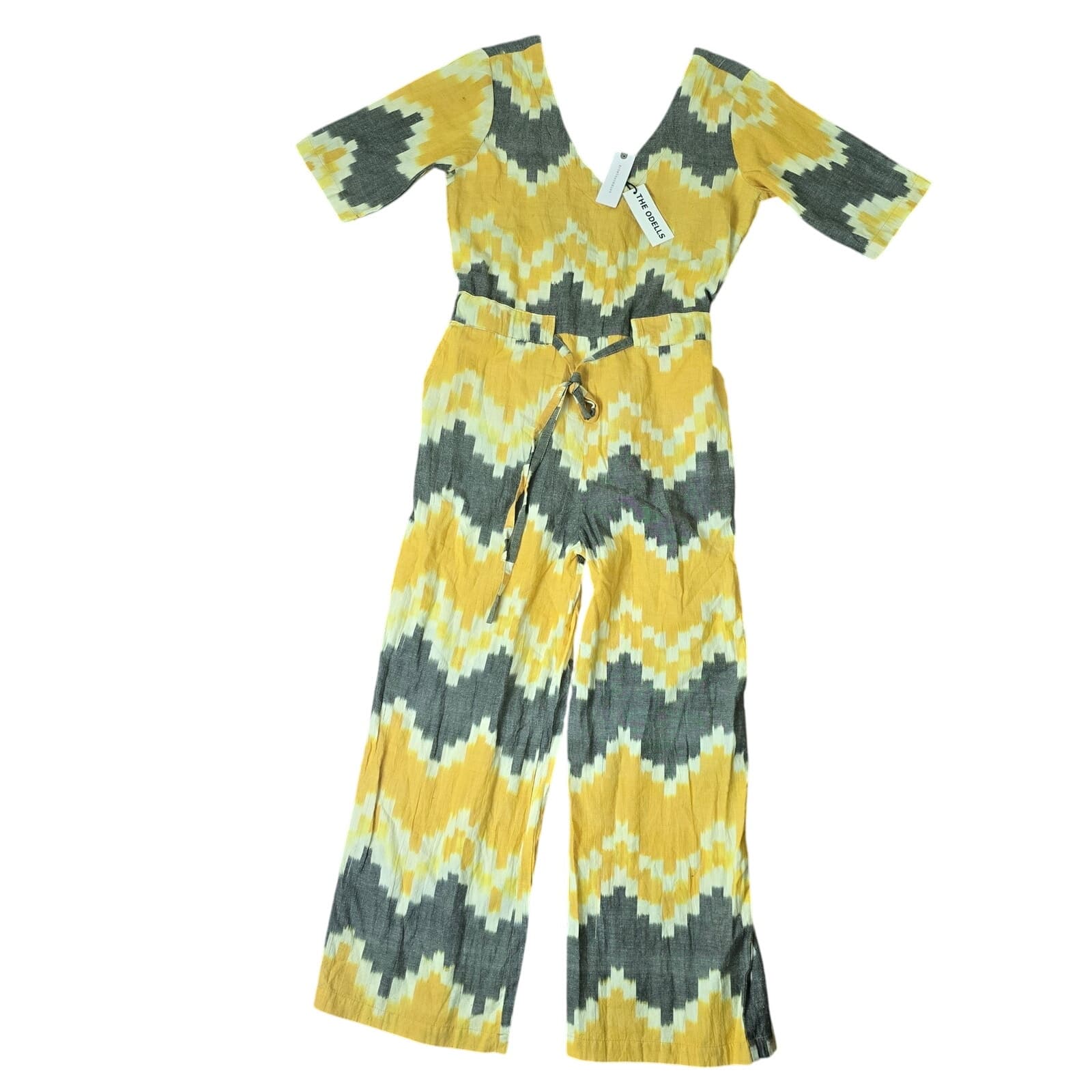 Anthropologie The Odells Bento Jumpsuit Short Sleeve V Neck Chevron NWT XS - Thumbnail 5