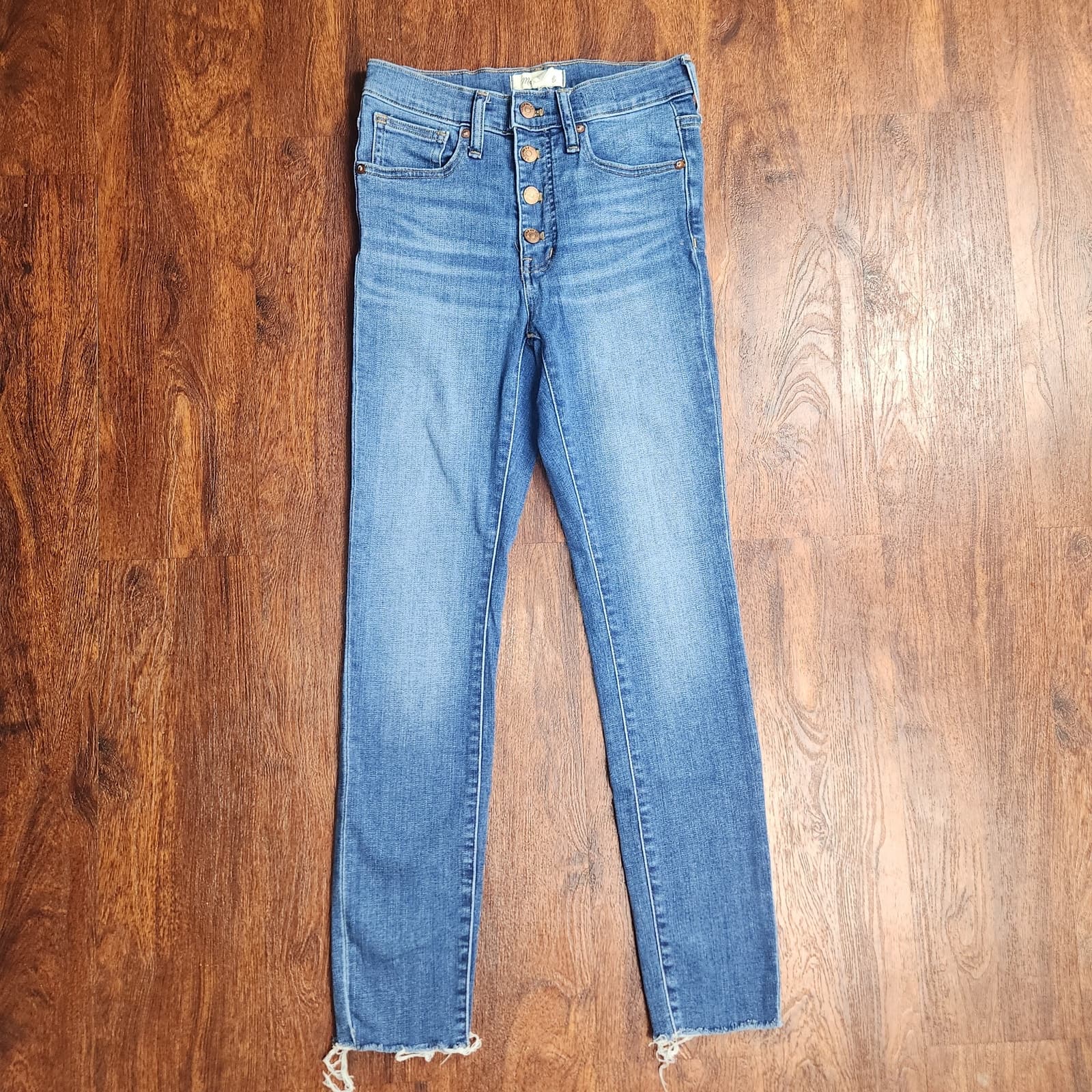 Madewell 9" Mid Rise Button Fly Raw Hem Skinny Jeans, Size 24w - Image 1