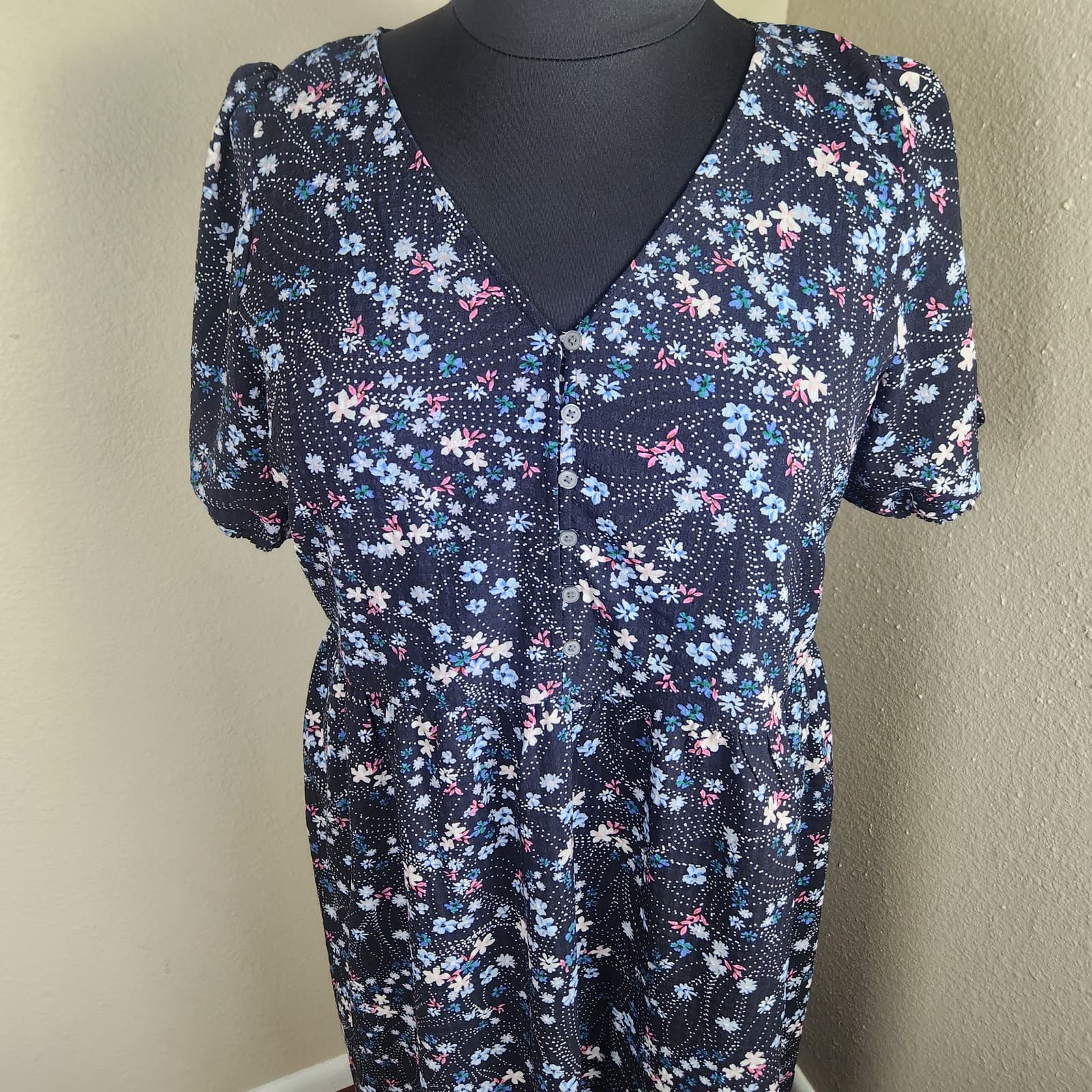 LOFT NWT Pearl Print Mini Floral Puff Sleeve Dress with Slip, XXL - Thumbnail 8