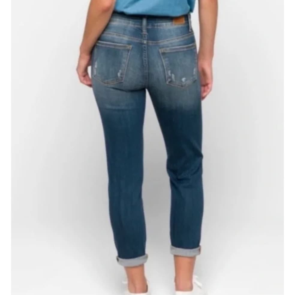 Judy Blue Relaxed Fit Distressed Stretch Jeans Rolled Cuff JB8271DK Size 15/32 - Thumbnail 4