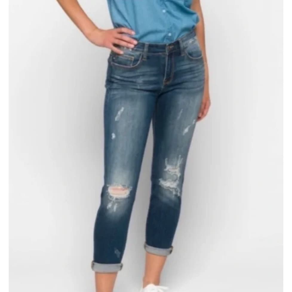 Judy Blue Relaxed Fit Distressed Stretch Jeans Rolled Cuff JB8271DK Size 15/32 - Thumbnail 2