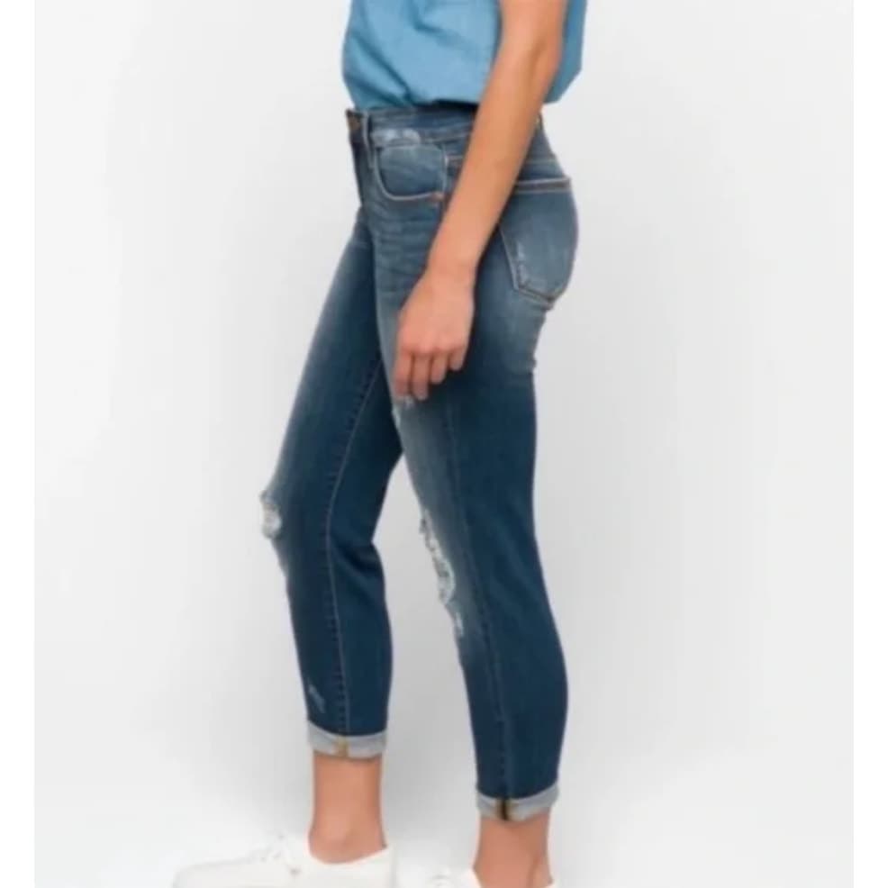 Judy Blue Relaxed Fit Distressed Stretch Jeans Rolled Cuff JB8271DK Size 15/32 - Thumbnail 3