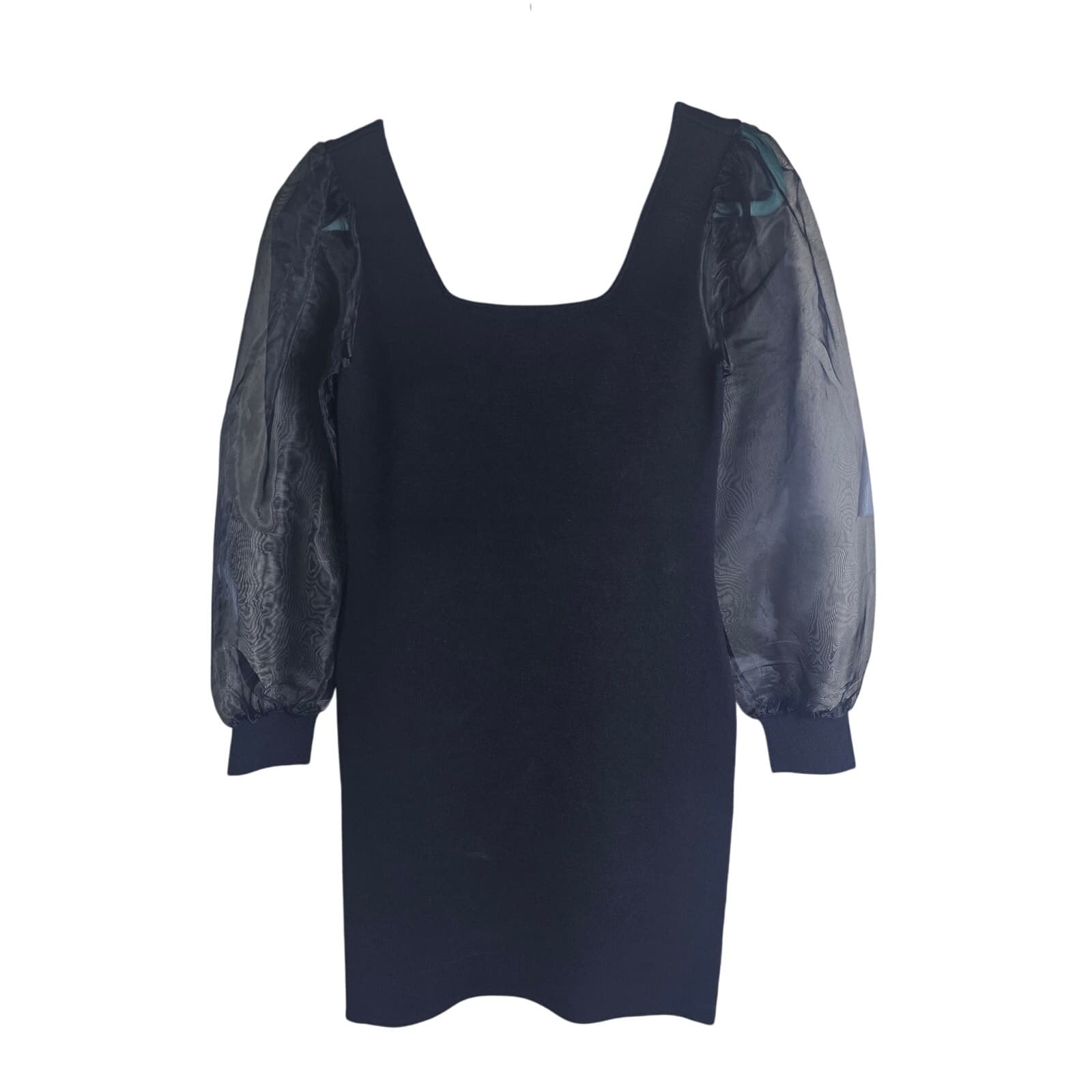 House of Harlow 1960 Black Knee Length Dress Sheer Organza Sleeves - NWT - Small - Thumbnail 2