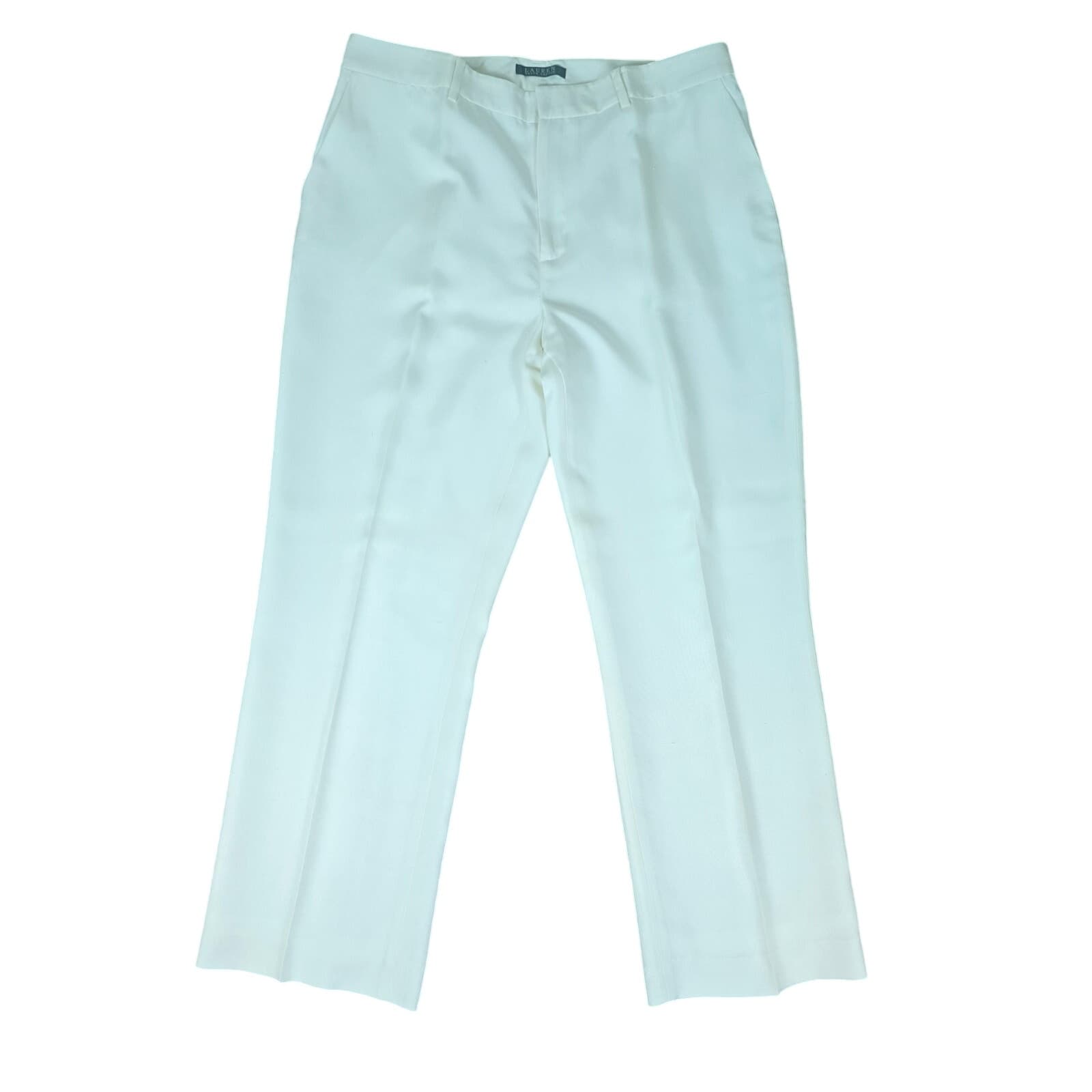 Lauren Ralph Lauren Green Label Cream 100% Silk Dress Pants, Size 14 - Image 1