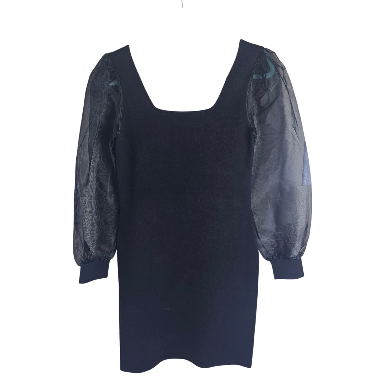 House of Harlow 1960 Black Knee Length Dress Sheer Organza Sleeves - NWT - Small - Thumbnail 3