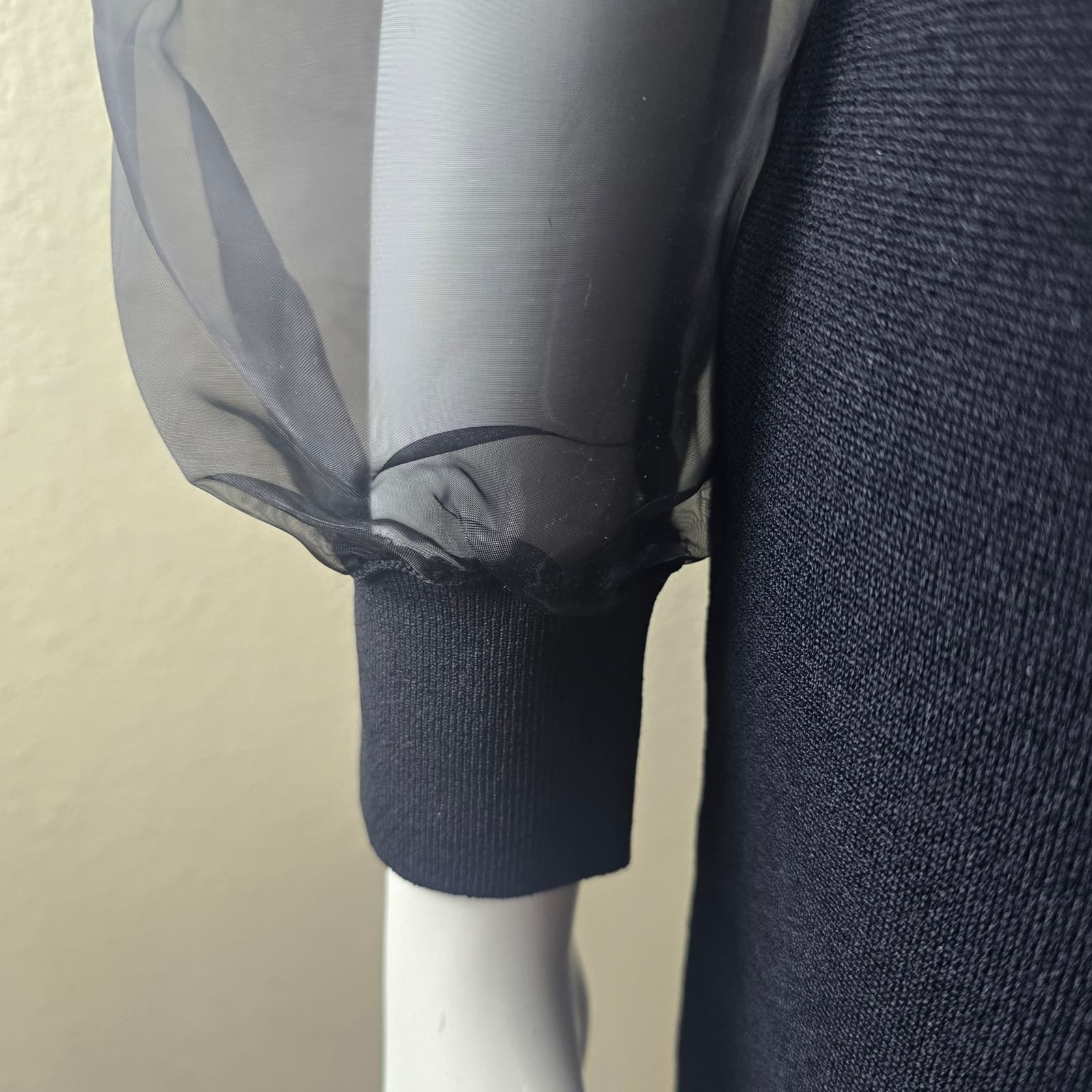 House of Harlow 1960 Black Knee Length Dress Sheer Organza Sleeves - NWT - Small - Thumbnail 6