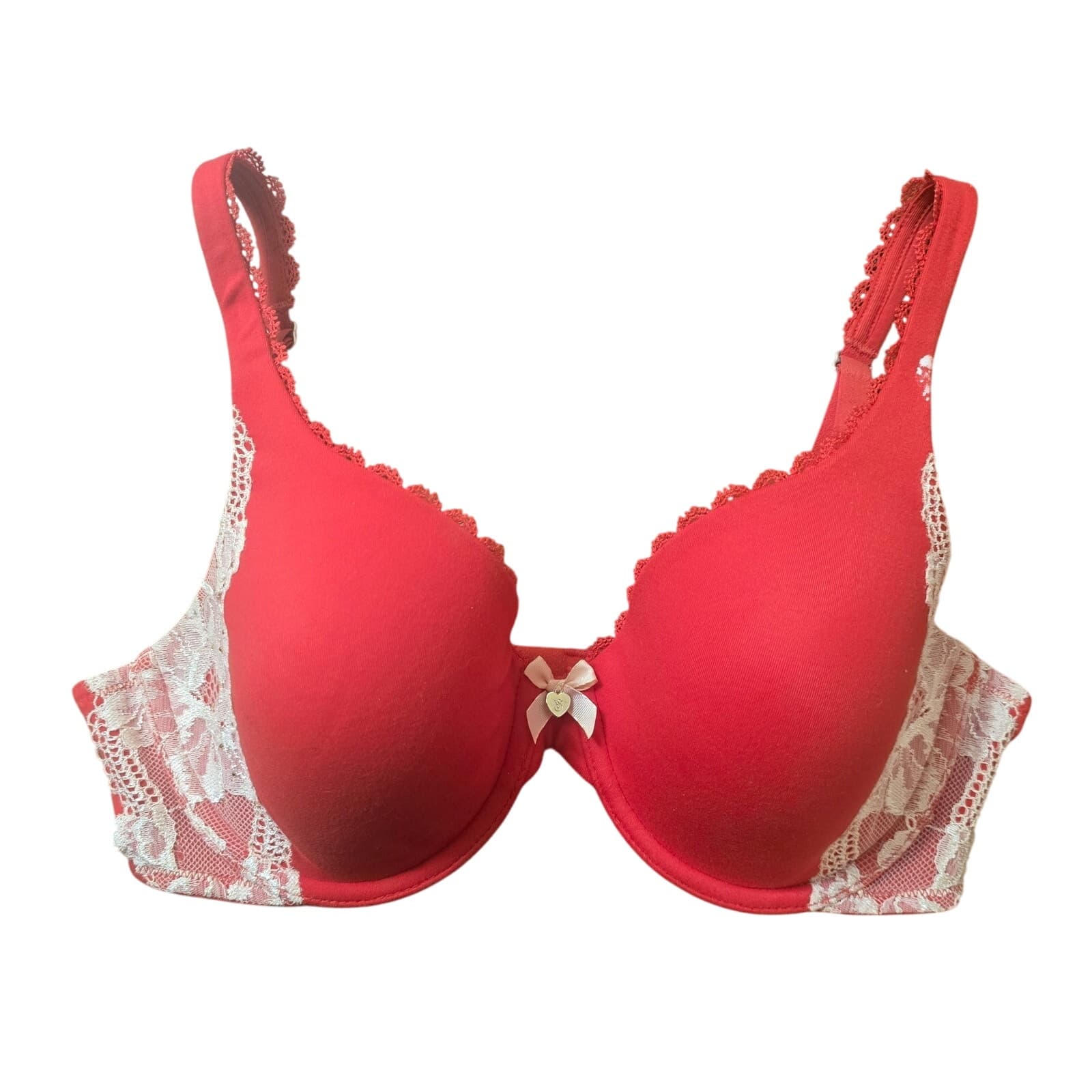 Body by Victoria Lined Perfect Coverage Bra - Red with white Lace - 34C - Image 1
