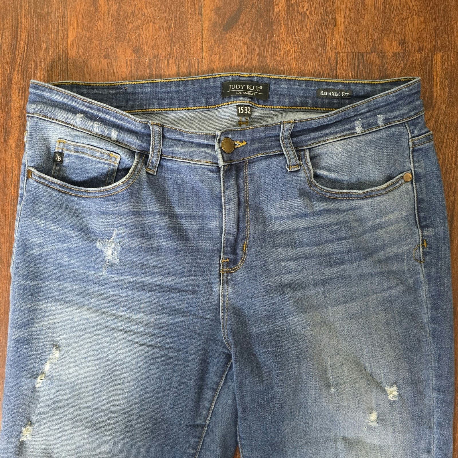 Judy Blue Relaxed Fit Distressed Stretch Jeans Rolled Cuff JB8271DK Size 15/32 - Thumbnail 5