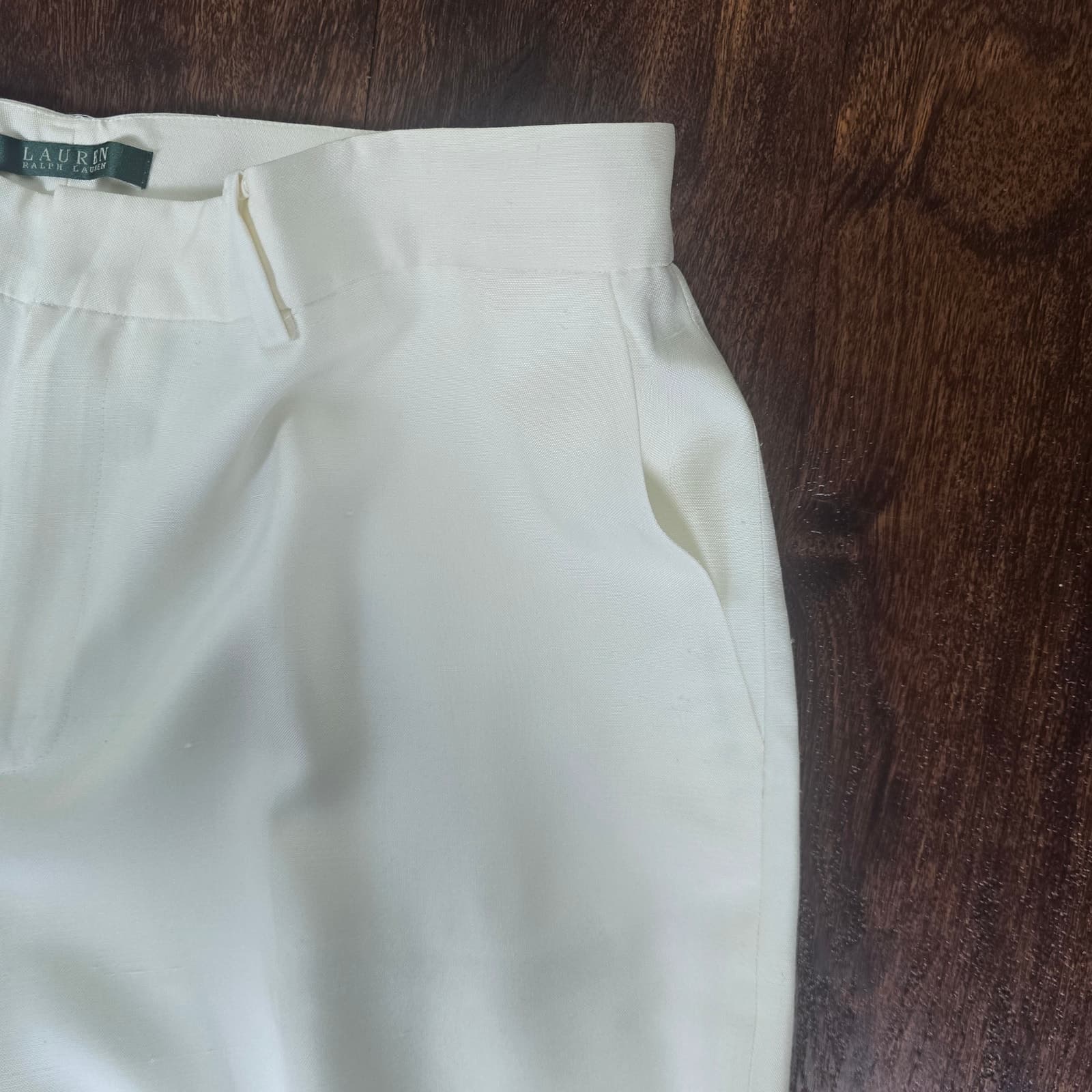 Lauren Ralph Lauren Green Label Cream 100% Silk Dress Pants, Size 14 - Thumbnail 4