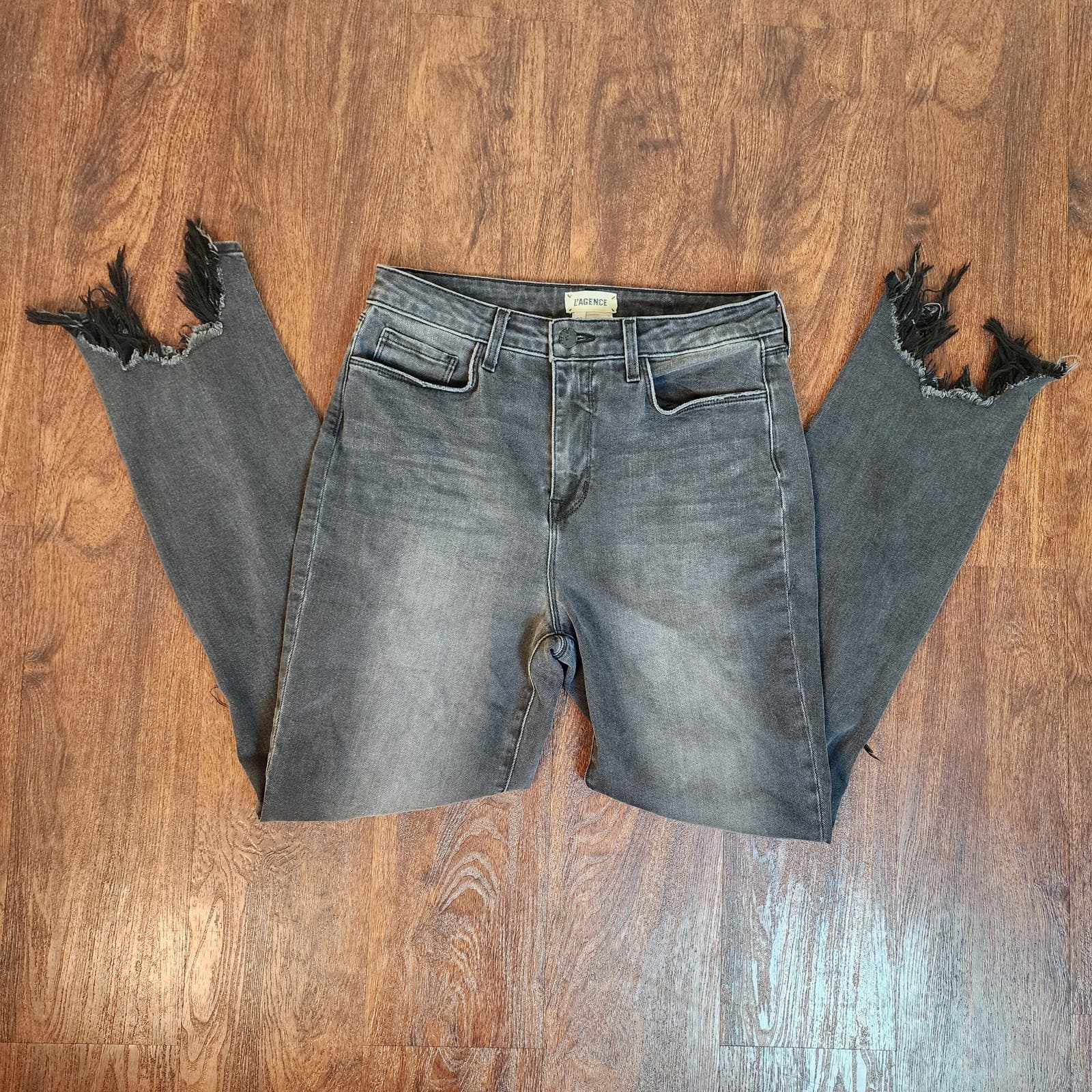 L'AGENCE Highline High Rise Distressed Jeans in Vintage Grey Destruct, Size 29 - Thumbnail 5