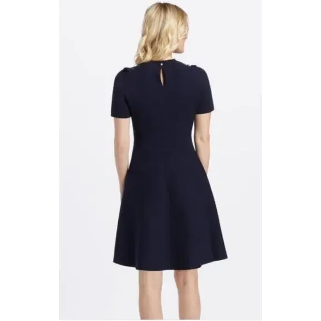 Draper James NWOT Sheer Yoke A-Line Sweater Dress Nassau Navy, Medium - Thumbnail 3
