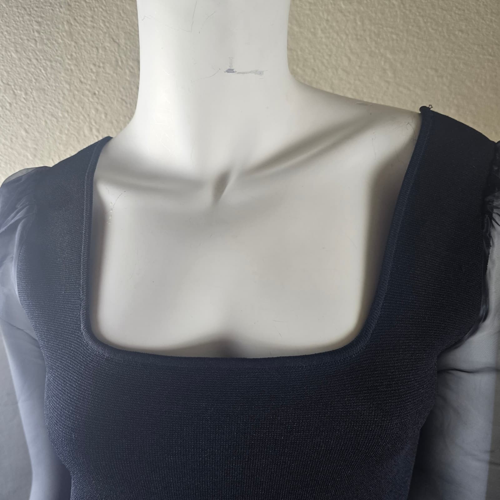 House of Harlow 1960 Black Knee Length Dress Sheer Organza Sleeves - NWT - Small - Thumbnail 7