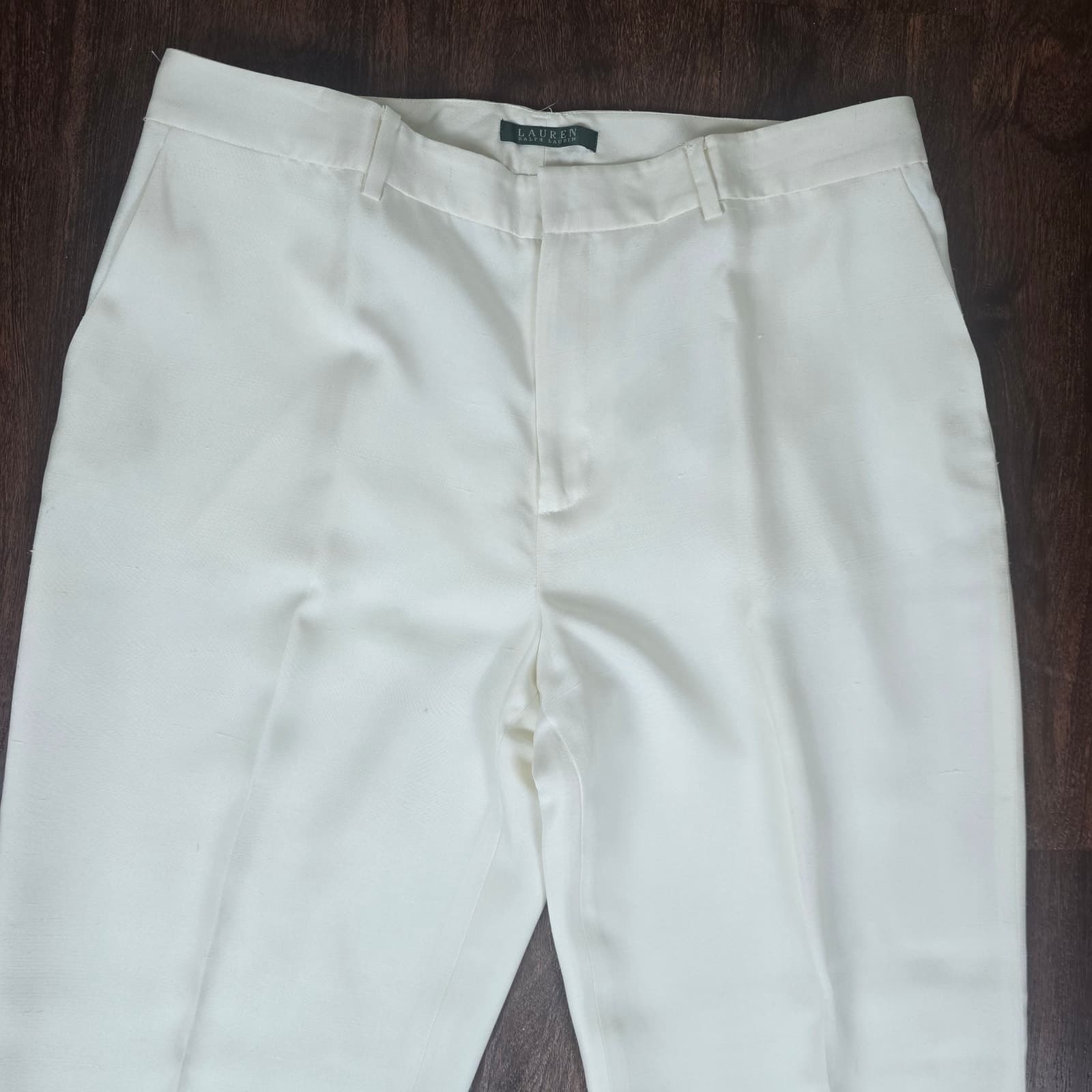 Lauren Ralph Lauren Green Label Cream 100% Silk Dress Pants, Size 14 - Thumbnail 2