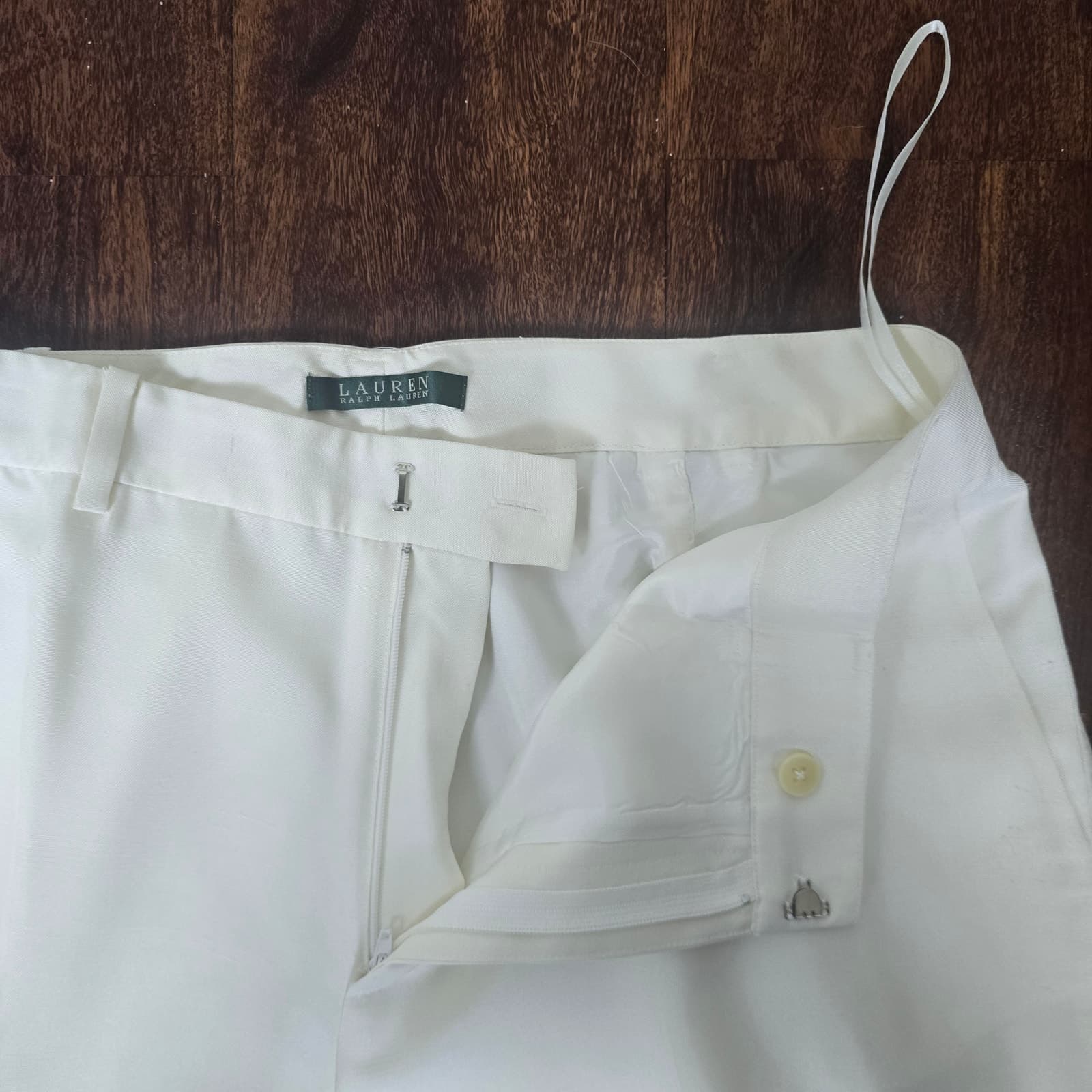 Lauren Ralph Lauren Green Label Cream 100% Silk Dress Pants, Size 14 - Thumbnail 3