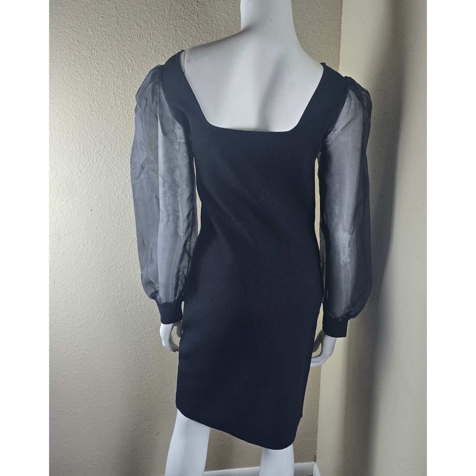 House of Harlow 1960 Black Knee Length Dress Sheer Organza Sleeves - NWT - Small - Thumbnail 5