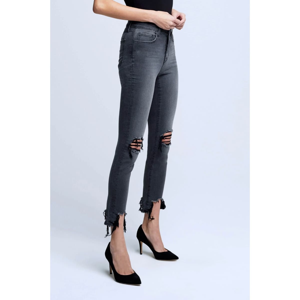 L'AGENCE Highline High Rise Distressed Jeans in Vintage Grey Destruct, Size 29 - Thumbnail 2