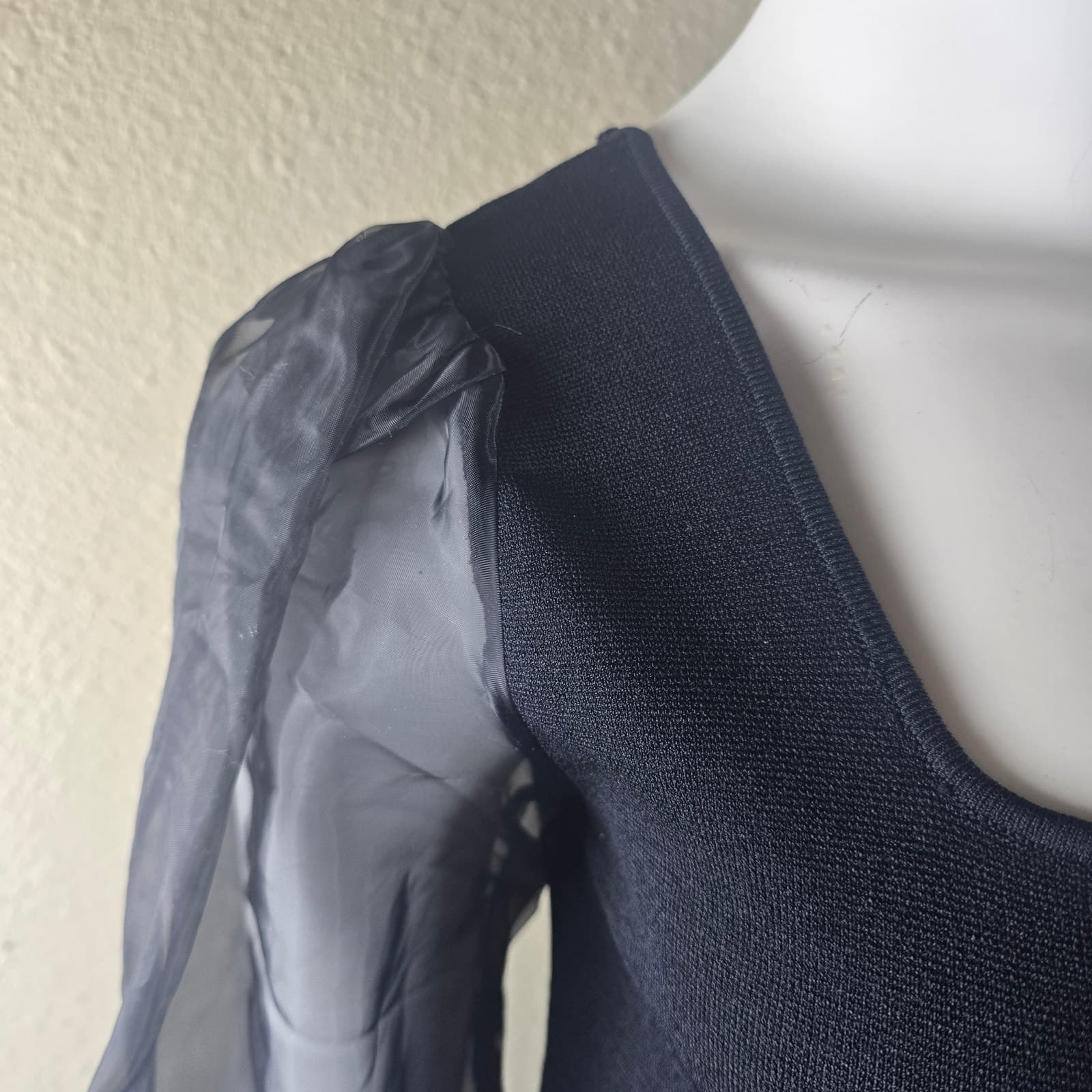 House of Harlow 1960 Black Knee Length Dress Sheer Organza Sleeves - NWT - Small - Thumbnail 8