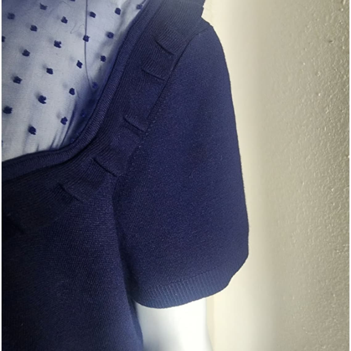 Draper James NWOT Sheer Yoke A-Line Sweater Dress Nassau Navy, Medium - Thumbnail 8