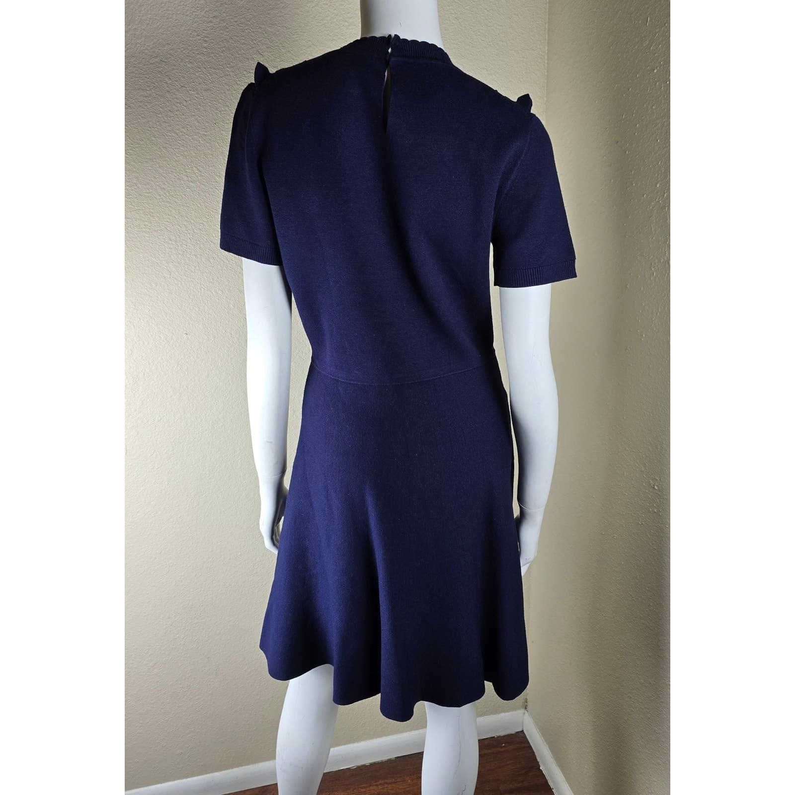 Draper James NWOT Sheer Yoke A-Line Sweater Dress Nassau Navy, Medium - Thumbnail 6
