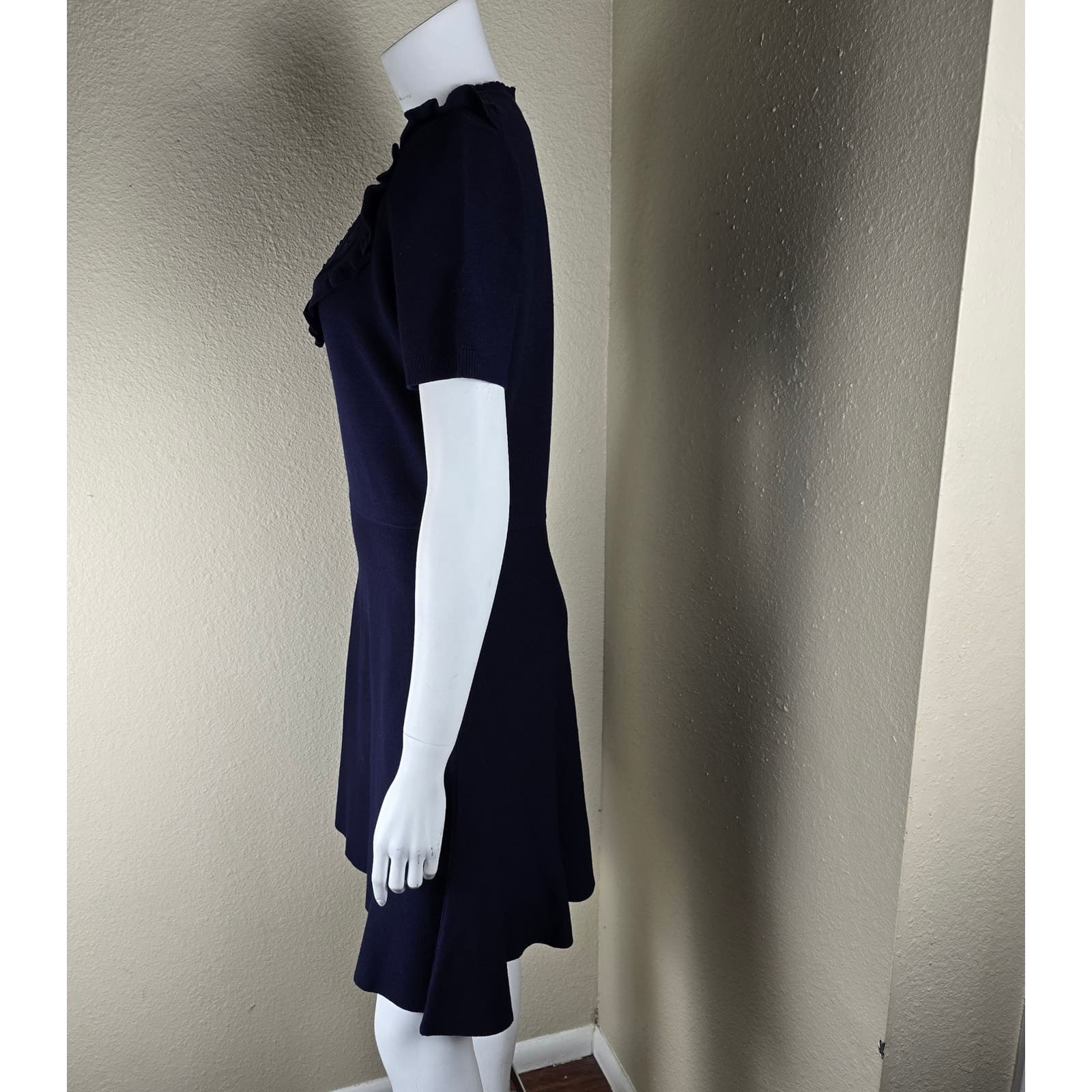Draper James NWOT Sheer Yoke A-Line Sweater Dress Nassau Navy, Medium - Thumbnail 5