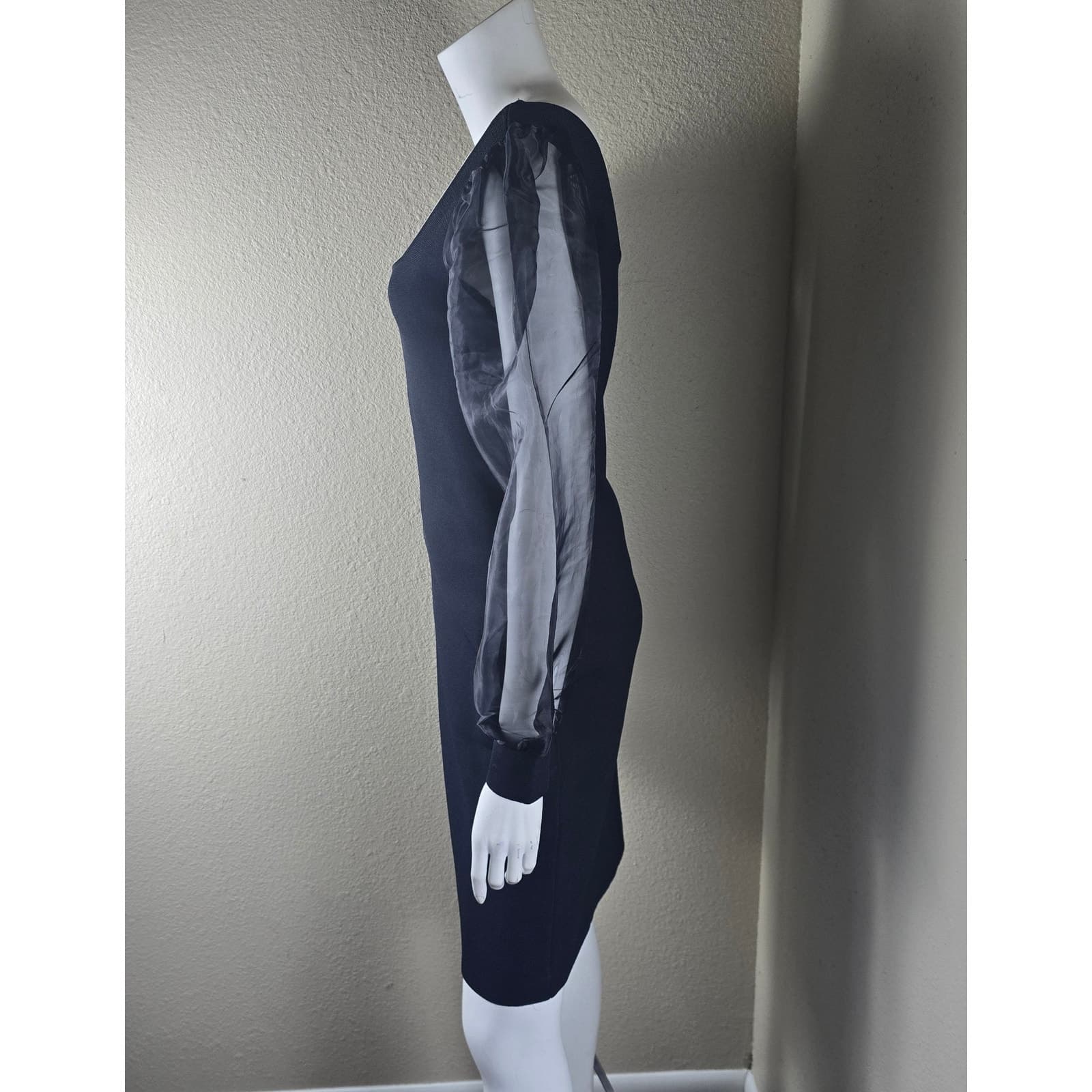 House of Harlow 1960 Black Knee Length Dress Sheer Organza Sleeves - NWT - Small - Thumbnail 4