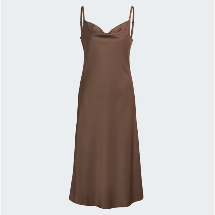 Adidas Brown Slip-On Midi Length Sleeveless Satin Dress with Cowl Neck, XS - Image 1