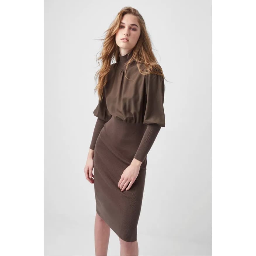 Krista Knits Mini Dress Turtleneck Balloon Sleeve - Deep Moss - Size XS - 71RNS - Thumbnail 3