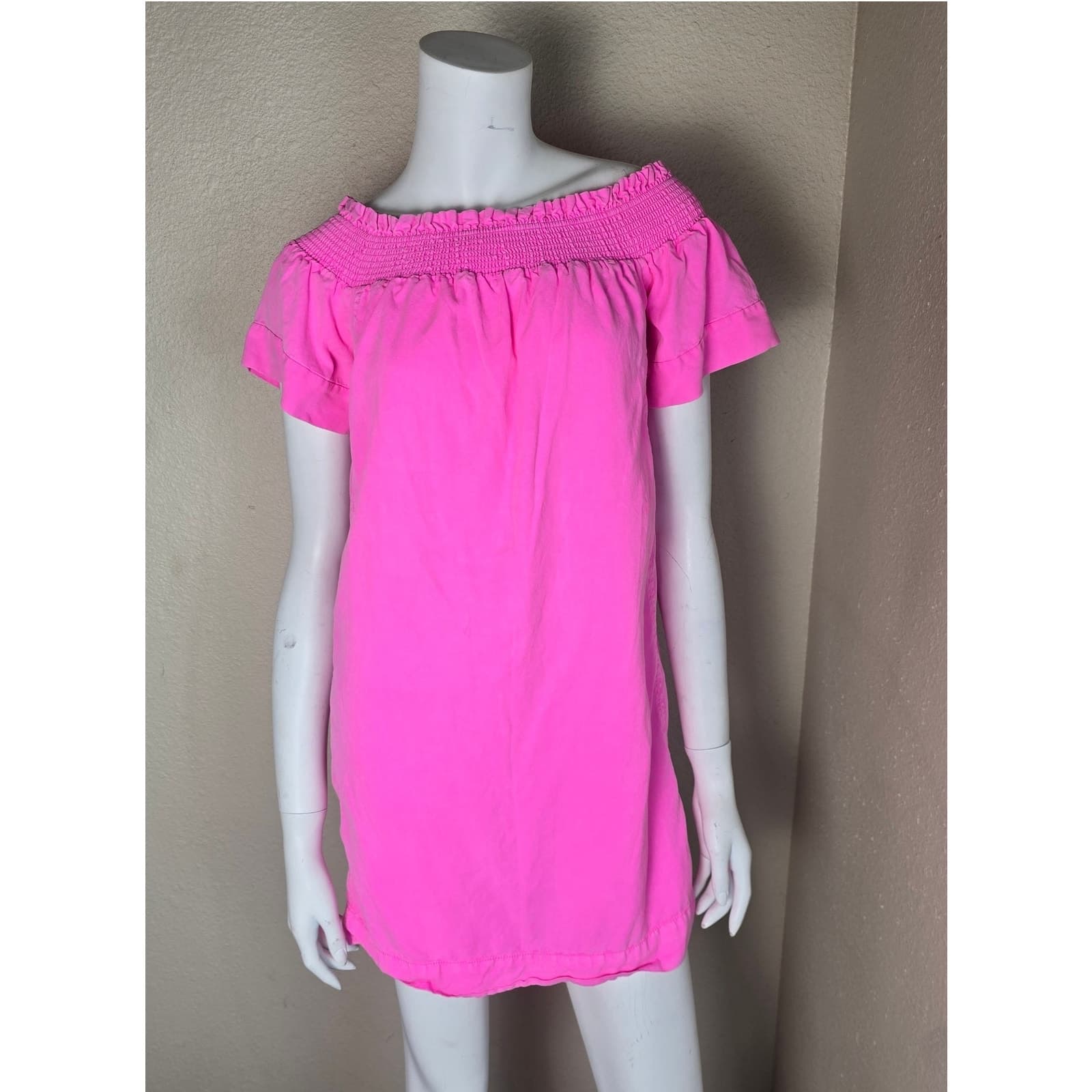 Vineyard Vines Garment Dyed Madison Off Shoulder Mini Dress - Malibu Pink - XS - Thumbnail 7