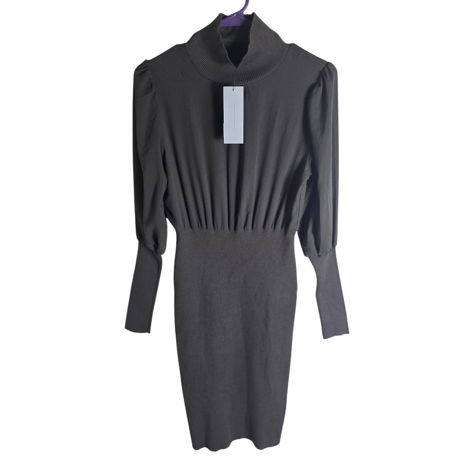 Krista Knits Mini Dress Turtleneck Balloon Sleeve - Deep Moss - Size XS - 71RNS - Image 1