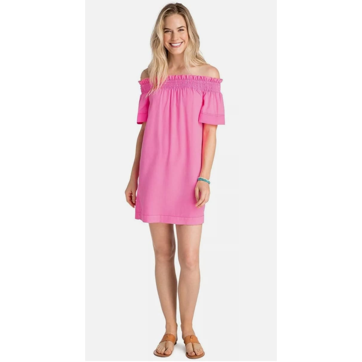 Vineyard Vines Garment Dyed Madison Off Shoulder Mini Dress - Malibu Pink - XS - Thumbnail 3