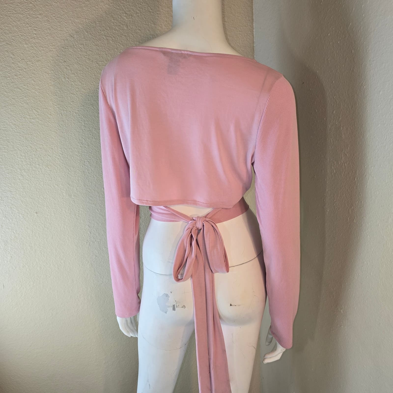 Victoria's Secret Long Sleeve Pink Crop Top with Back Tie - Large - Thumbnail 5