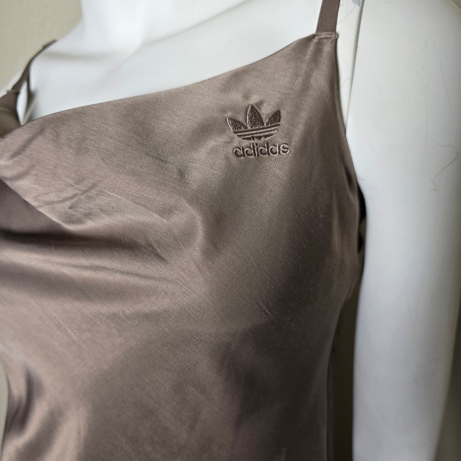 Adidas Brown Slip-On Midi Length Sleeveless Satin Dress with Cowl Neck, XS - Thumbnail 5