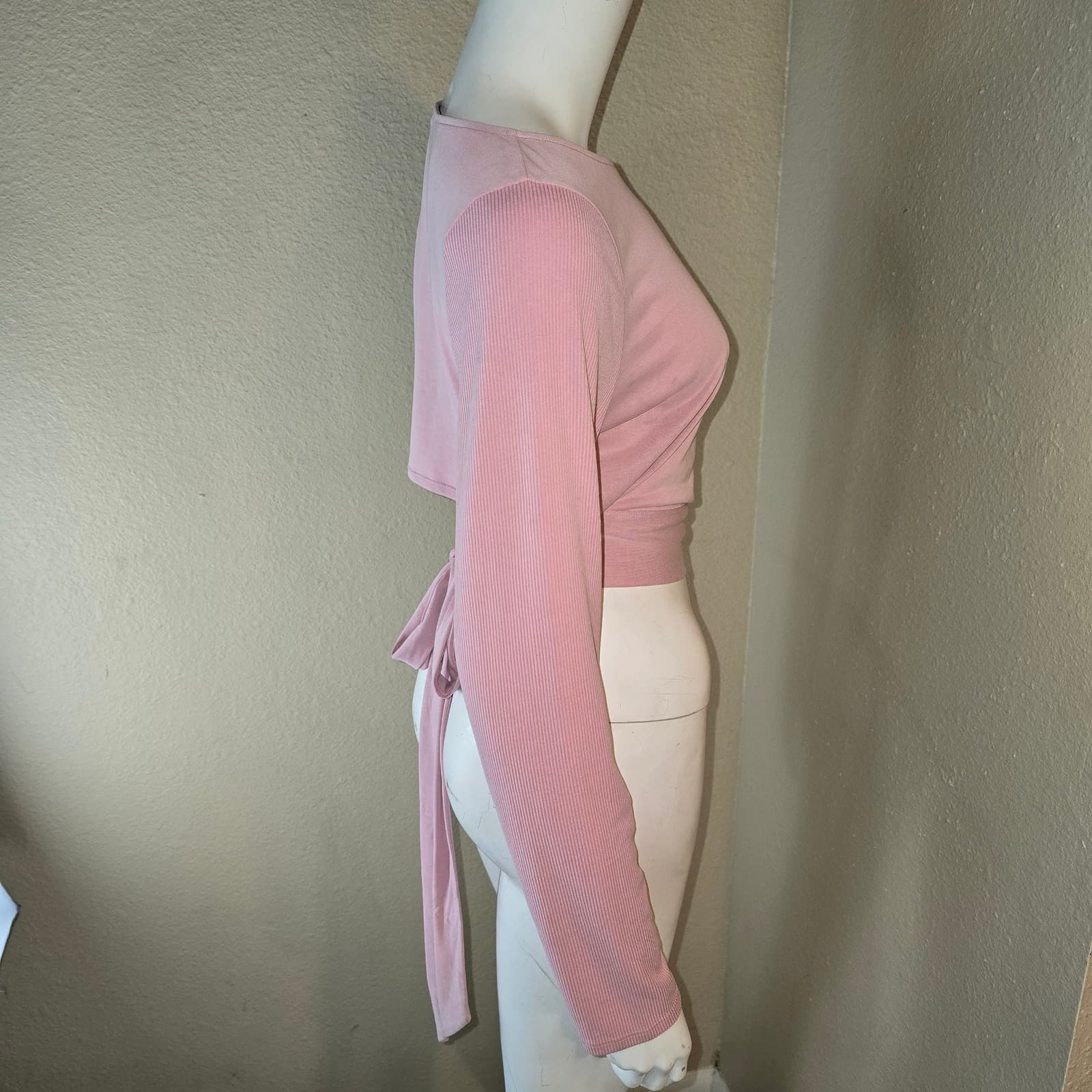 Victoria's Secret Long Sleeve Pink Crop Top with Back Tie - Large - Thumbnail 4