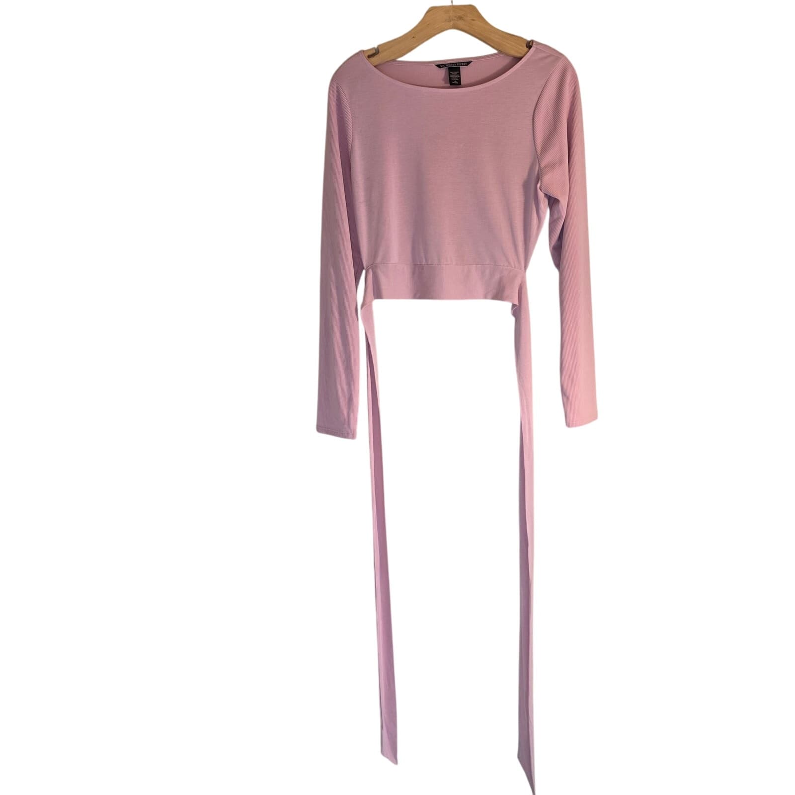 Victoria's Secret Long Sleeve Pink Crop Top with Back Tie - Large - Thumbnail 2
