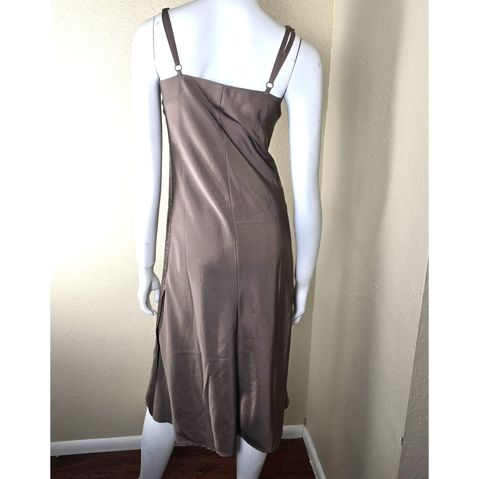 Adidas Brown Slip-On Midi Length Sleeveless Satin Dress with Cowl Neck, XS - Thumbnail 9