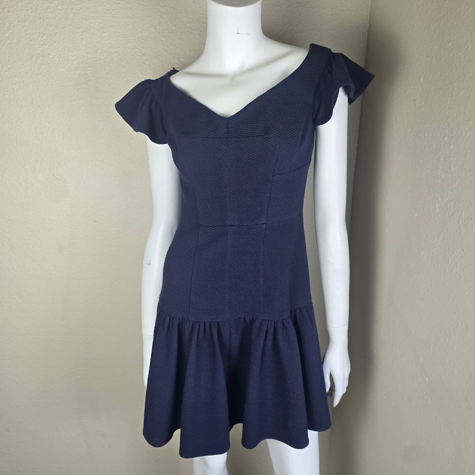 Rebecca Taylor Tiered Off Shoulder Mini Flounce Dress - Navy Blue - Size 2 - NWT - Thumbnail 6