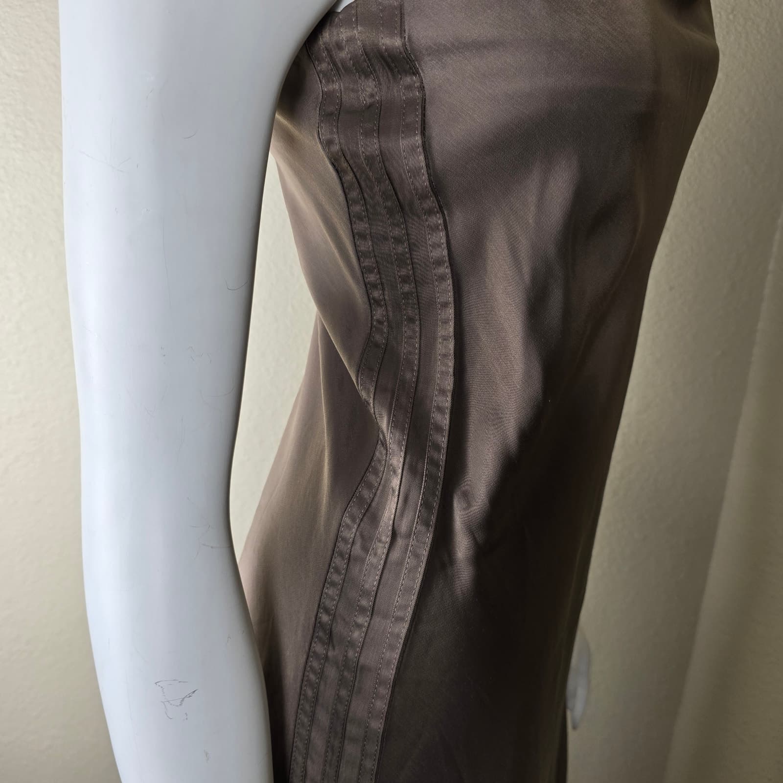 Adidas Brown Slip-On Midi Length Sleeveless Satin Dress with Cowl Neck, XS - Thumbnail 6