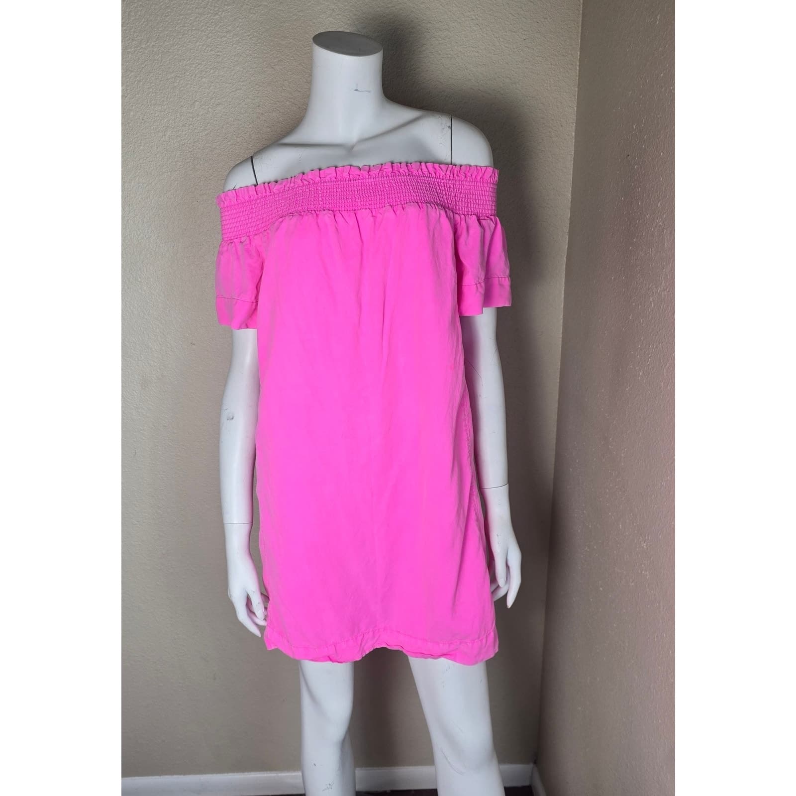 Vineyard Vines Garment Dyed Madison Off Shoulder Mini Dress - Malibu Pink - XS - Thumbnail 6