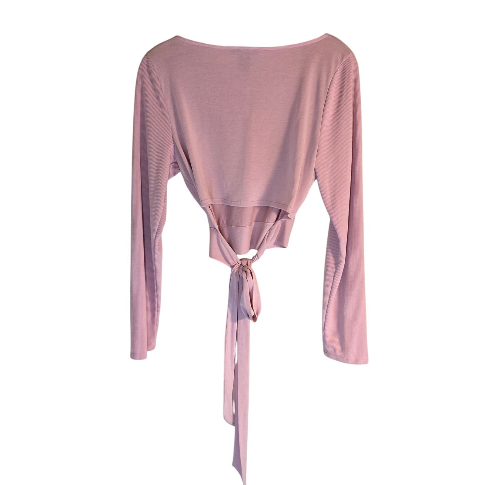 Victoria's Secret Long Sleeve Pink Crop Top with Back Tie - Large - Image 1