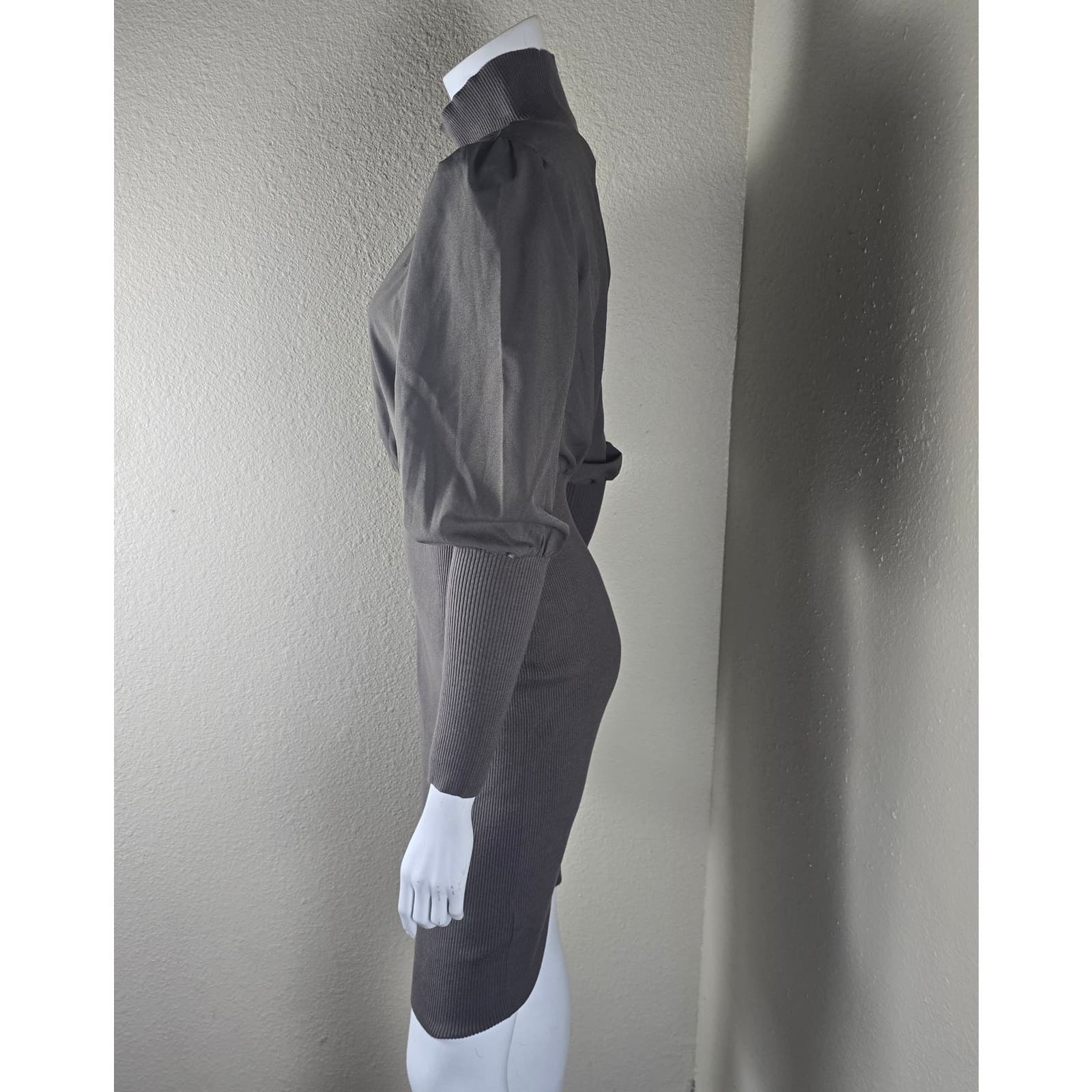 Krista Knits Mini Dress Turtleneck Balloon Sleeve - Deep Moss - Size XS - 71RNS - Thumbnail 8