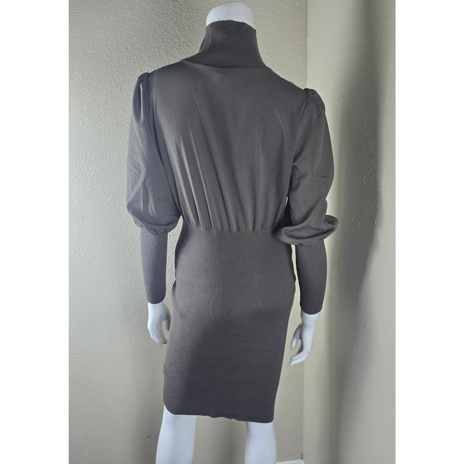Krista Knits Mini Dress Turtleneck Balloon Sleeve - Deep Moss - Size XS - 71RNS - Thumbnail 9