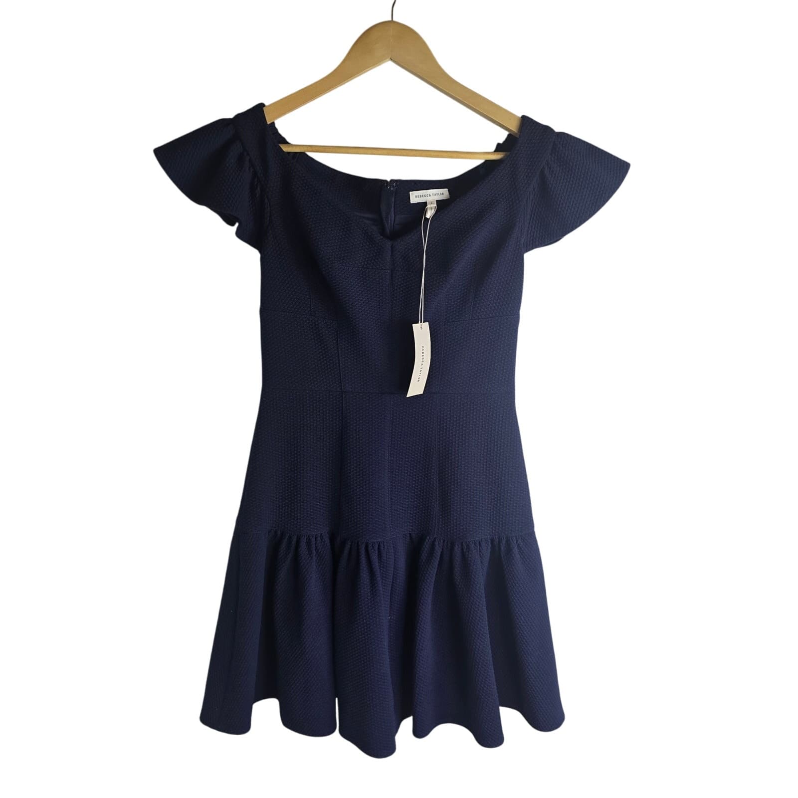 Rebecca Taylor Tiered Off Shoulder Mini Flounce Dress - Navy Blue - Size 2 - NWT - Image 1